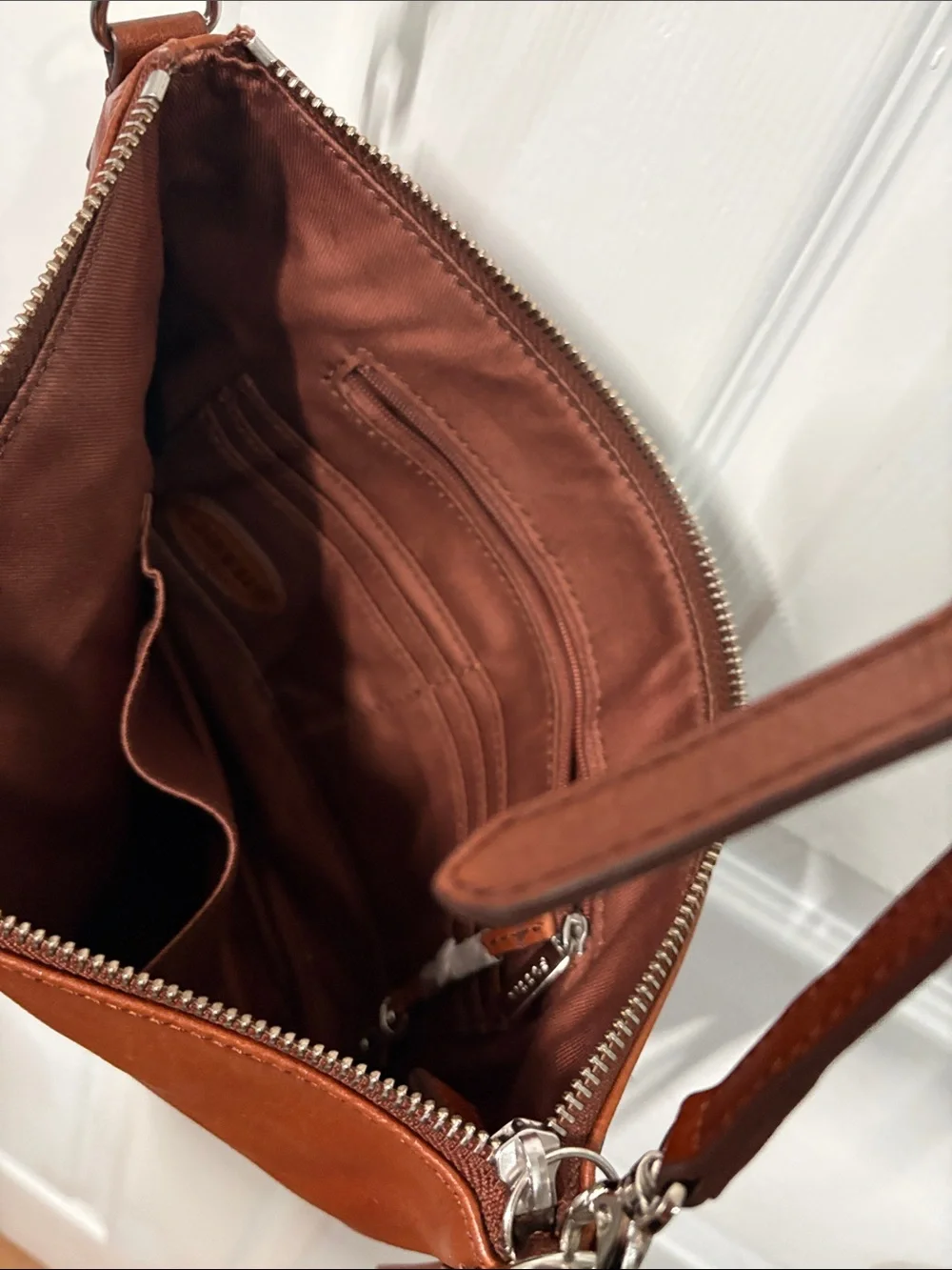 Fossil Chestnut Brown Leather Crossbody Messenger